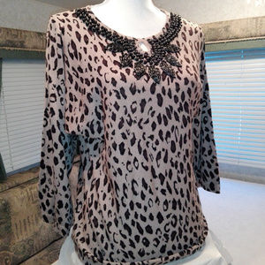 Brown XS Susan Graver 3/4 Sleeves Women's Top